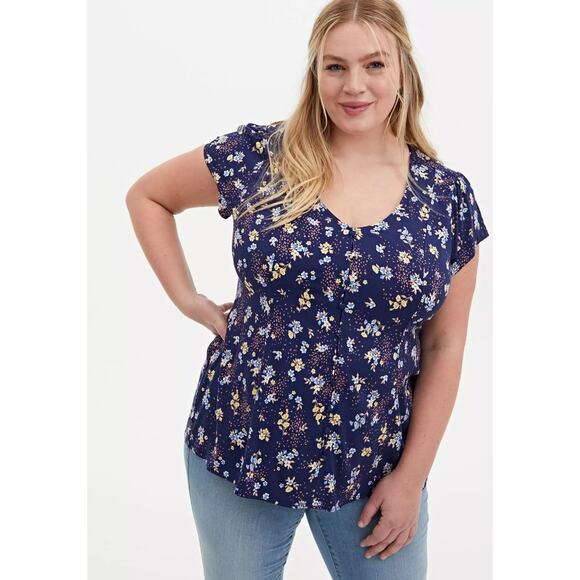 Torrid Women's L 12 Plus Floral Blouse Corset Lace Up Back Peplum Cottagecore - Picture 3 of 15